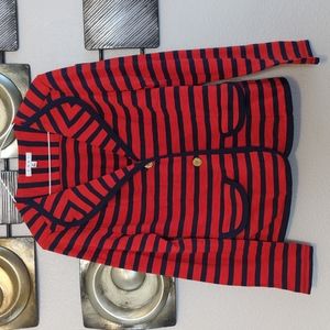 CAbi Yacht Club Cotton Knit Red/Navy Striped Nautical Vibe Gold Button Up Jacket